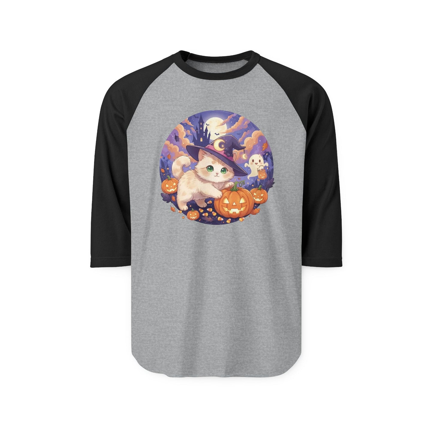 Halloween Cute Kitten Anime Unisex Raglan Shirt style 5