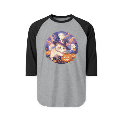 Halloween cute kitten anime style 5 Raglan Shirt, Unisex Halloween Top, Pumpkin Cat Shirt, Cute Cat Tee, Spooky Casual Wear