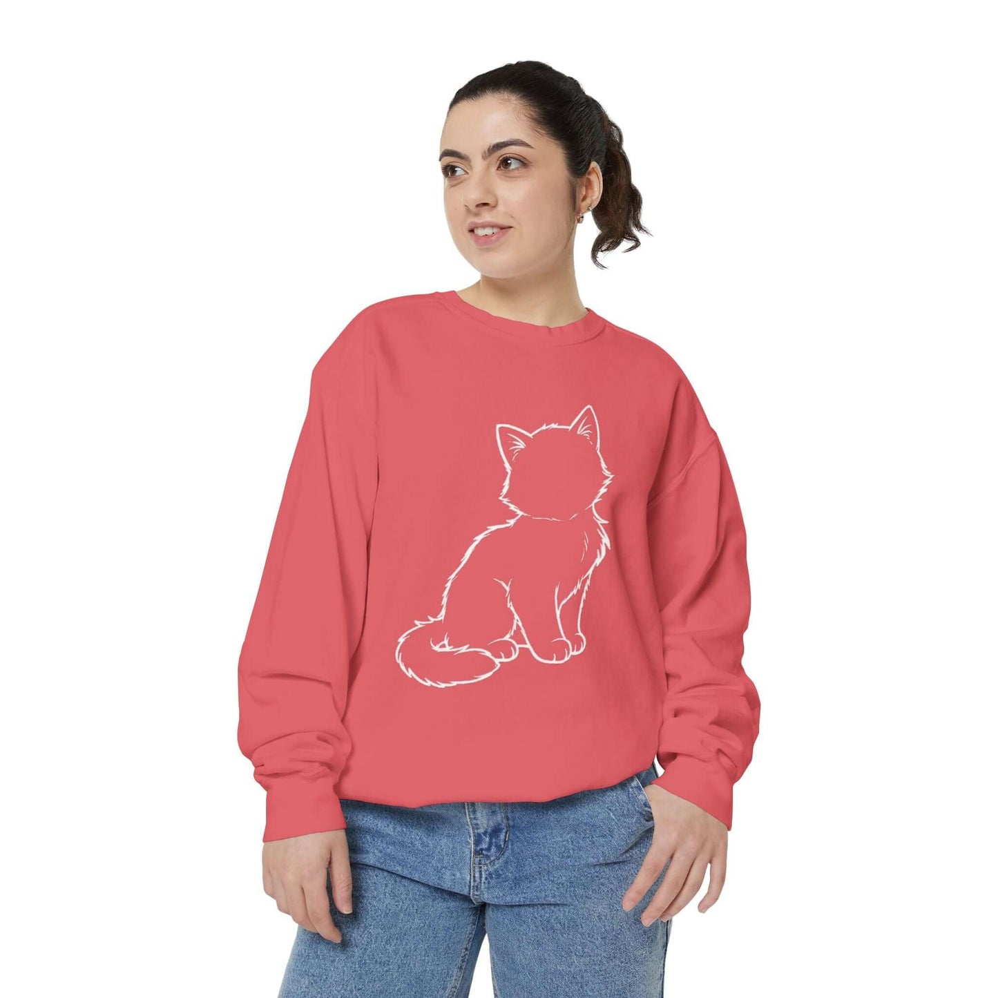 Sitting Cat Shadow Cozy Graphic Unisex Crewneck Sweatshirt style 1