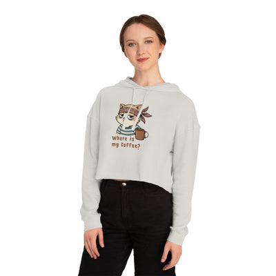 "Where is my coffee?" Cat Graphic Women Cropped Hoodie