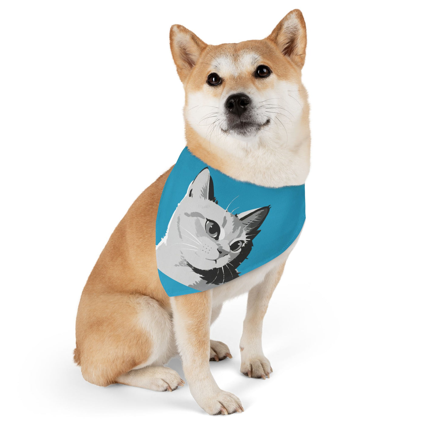 Turquoise Cat head Bandana Collar for Cats and Dogs, Cute Pet Accessory, Cat Fashion, Cat Gift, Playful Pet Gear