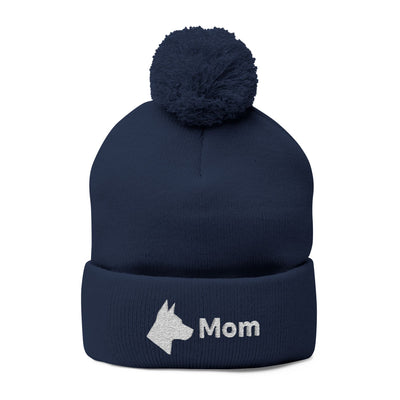 Embroidered Dog Mom Pom-Pom Knit Cap
