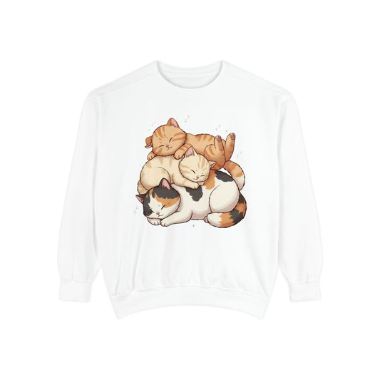 3 Cute Sleeping Cats Cozy Graphic Unisex Crewneck Sweatshirt style 1