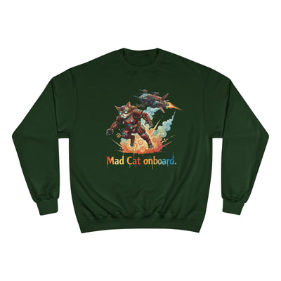 Mad Cat Onboard Graphic style 2 Champion Crewneck Sweatshirt for Gamers & Sci‑Fi Fans