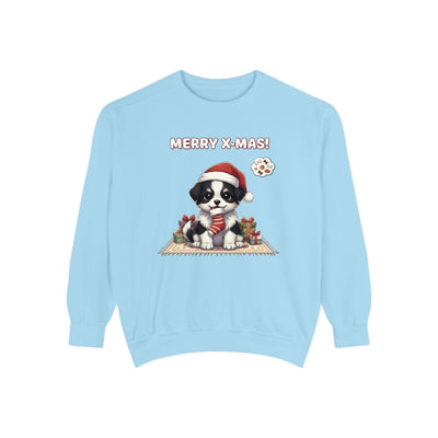 Cute Puppy waiting for Christmas presents style 7 Cozy Graphic Unisex Crewneck Sweatshirt