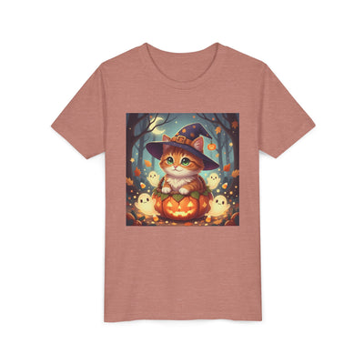 Halloween cute kitten anime style 3 Unisex Youth Tee | T-Shirt, Cute Pumpkin Shirt, Kids Halloween Outfit, Cat Lover Gift, Fun Fall Apparel