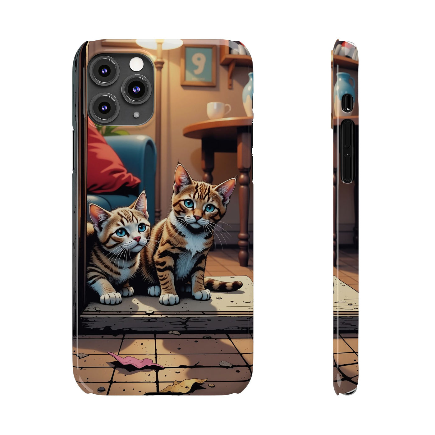 Cute Cats Slim Phone Case comic style 1, Cat Lover Gift, Impact-Resistant iPhone Case, Funny Pet Accessory, Unique Animal Design
