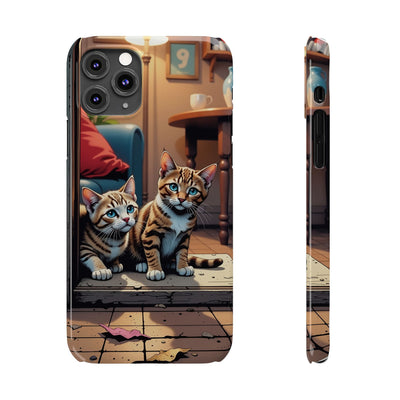 Cute Cats Slim Phone Case comic style 1, Cat Lover Gift, Impact-Resistant iPhone Case, Funny Pet Accessory, Unique Animal Design