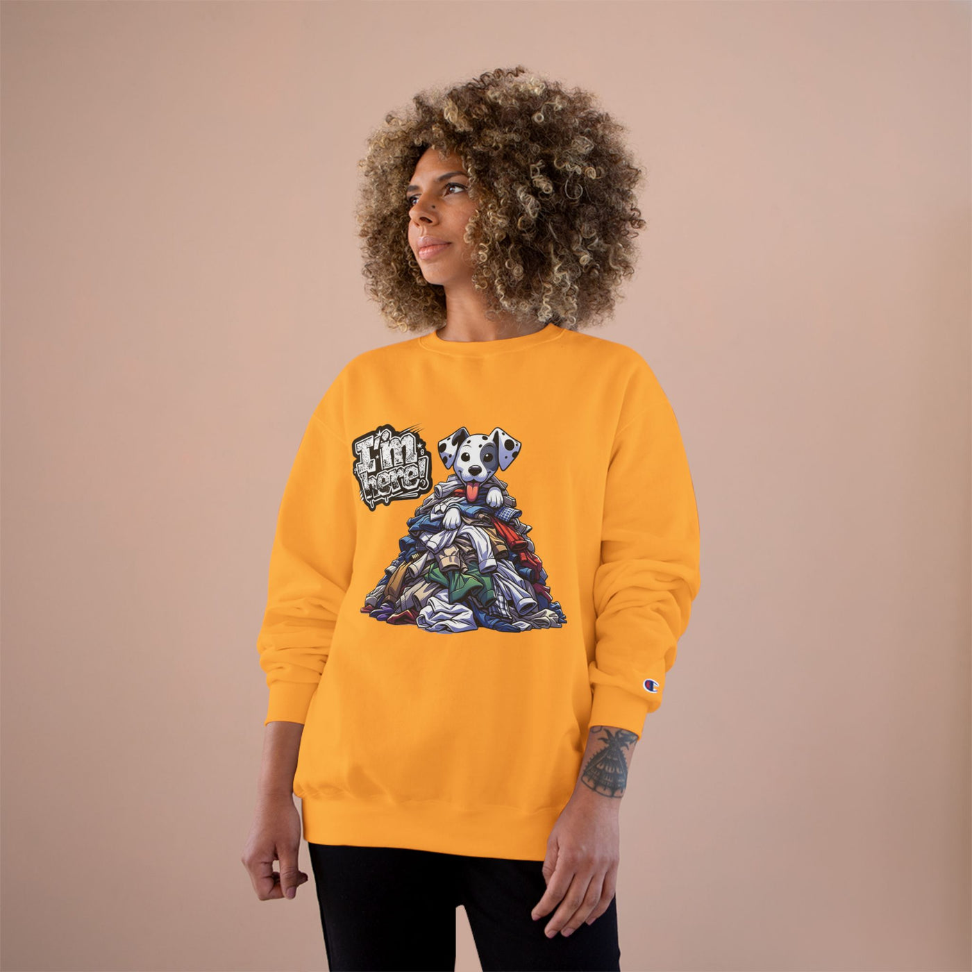 Cute Dog I'm Here! Graphic Champion Unisex Crewneck Sweatshirt