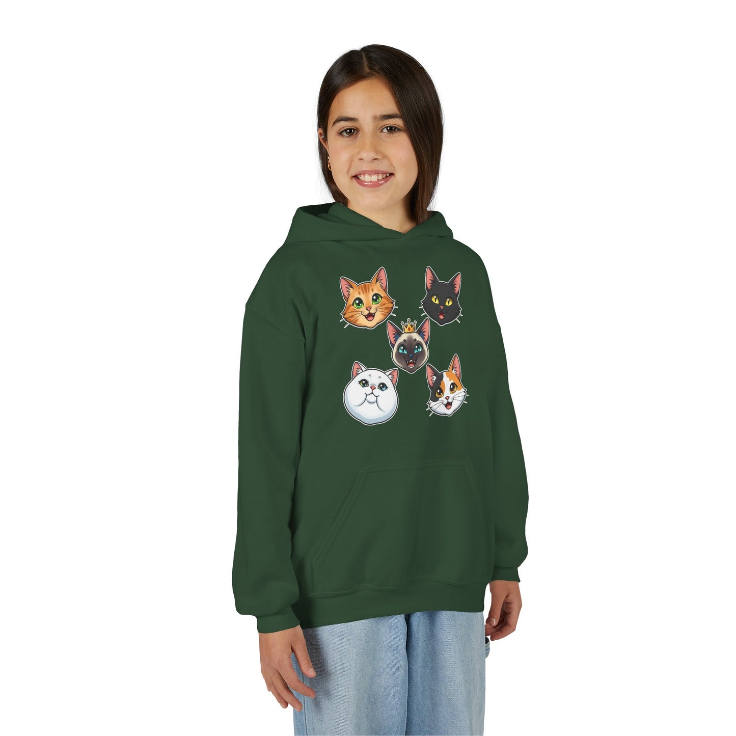Fun Cat Heads Unisex Youth & Kids Heavy Blend Hoodie