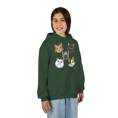 Cute Cat Heads Unisex Youth Hoodie, Fun Pet Lover Sweater, Kids Gift, Animal Lover Apparel, Perfect for Birthdays & Holidays