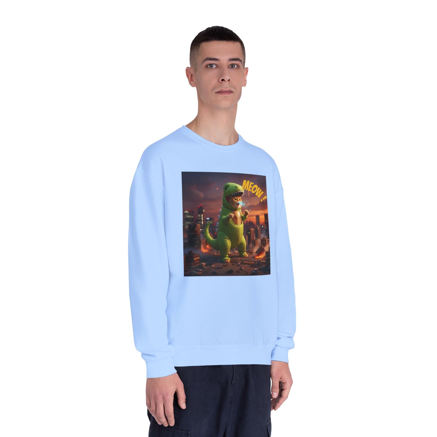 Tyrannosaurus Cat in city Unisex NuBlend Sweatshirt style 2