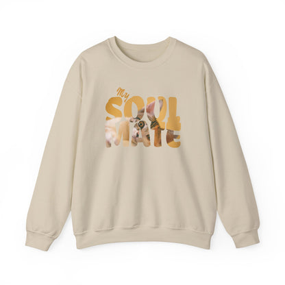 Cat My Soulmate Unisex Crewneck Sweatshirt featuring warm lettering over a faded floral pattern.