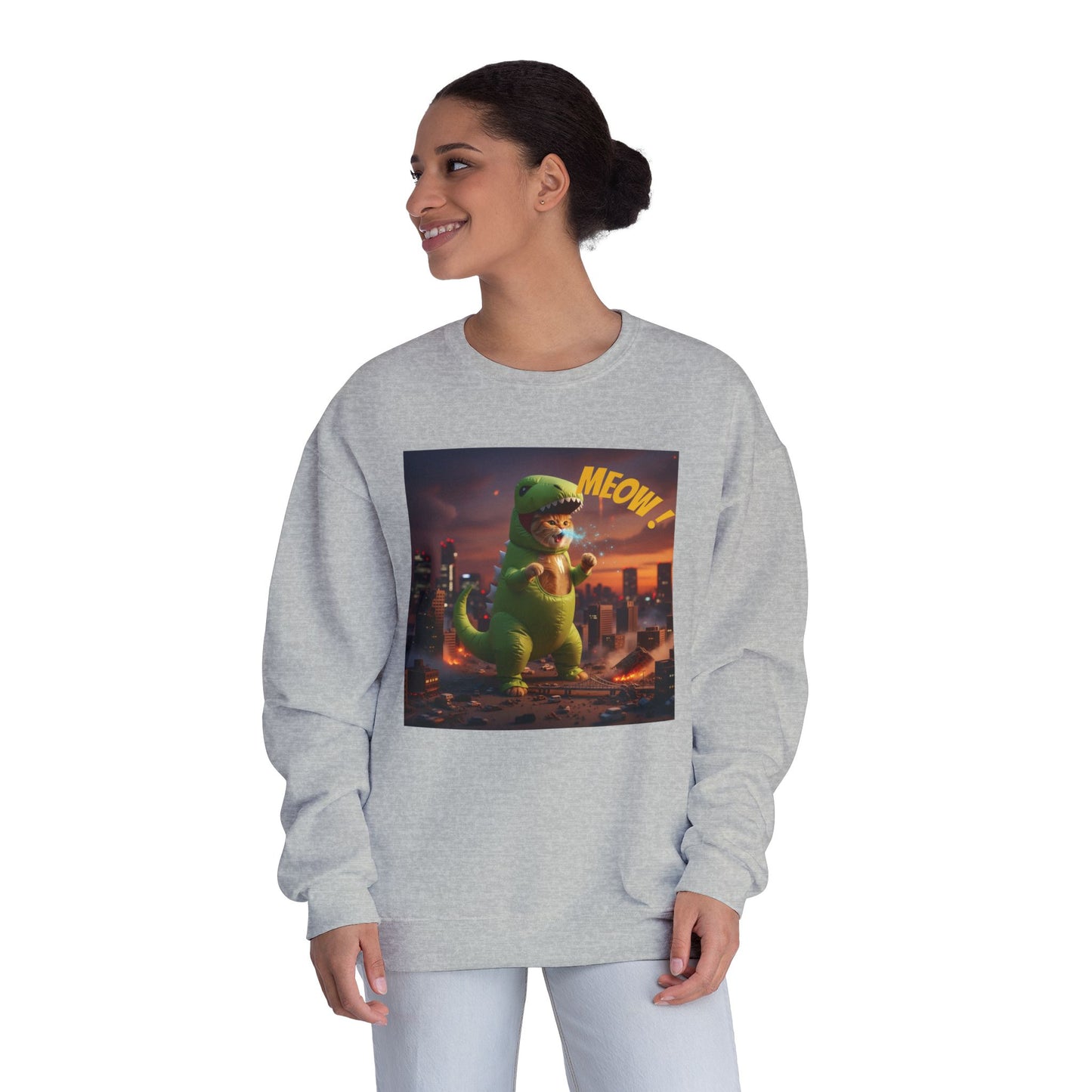 Tyrannosaurus Cat in city Unisex NuBlend Sweatshirt style 2