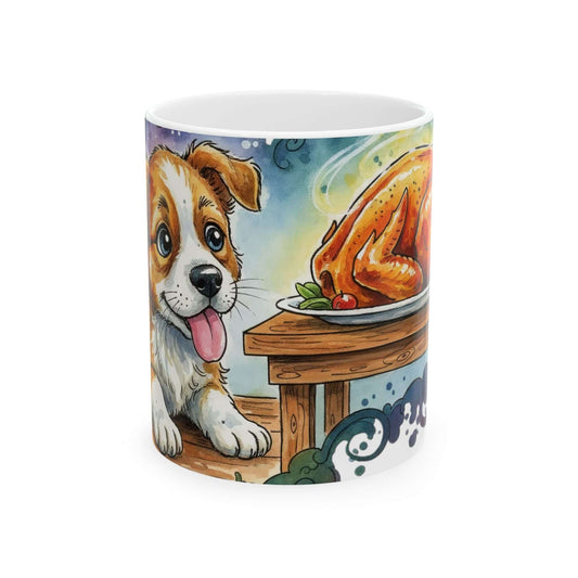 Cute Puppy with Thanksgiving Turkey Ceramic Mug 11oz