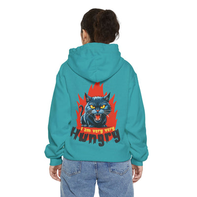 I am very very Hungry - Cartoon Cat Graphic Unisex Pullover Hoodie