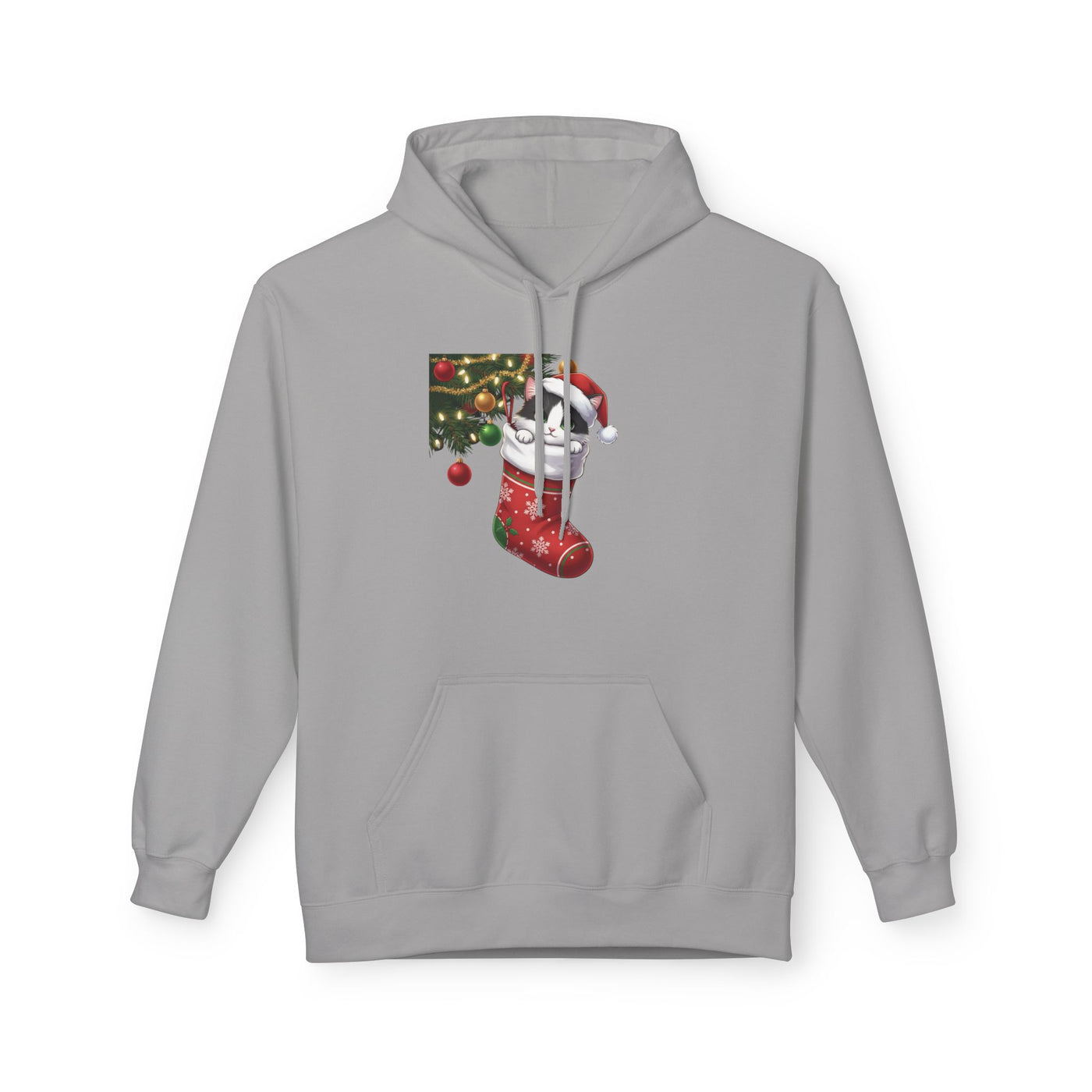 Adorable kitten hiding in Christmas stocking style 1 Cozy Graphic Unisex Midweight Softstyle Fleece Hoodie