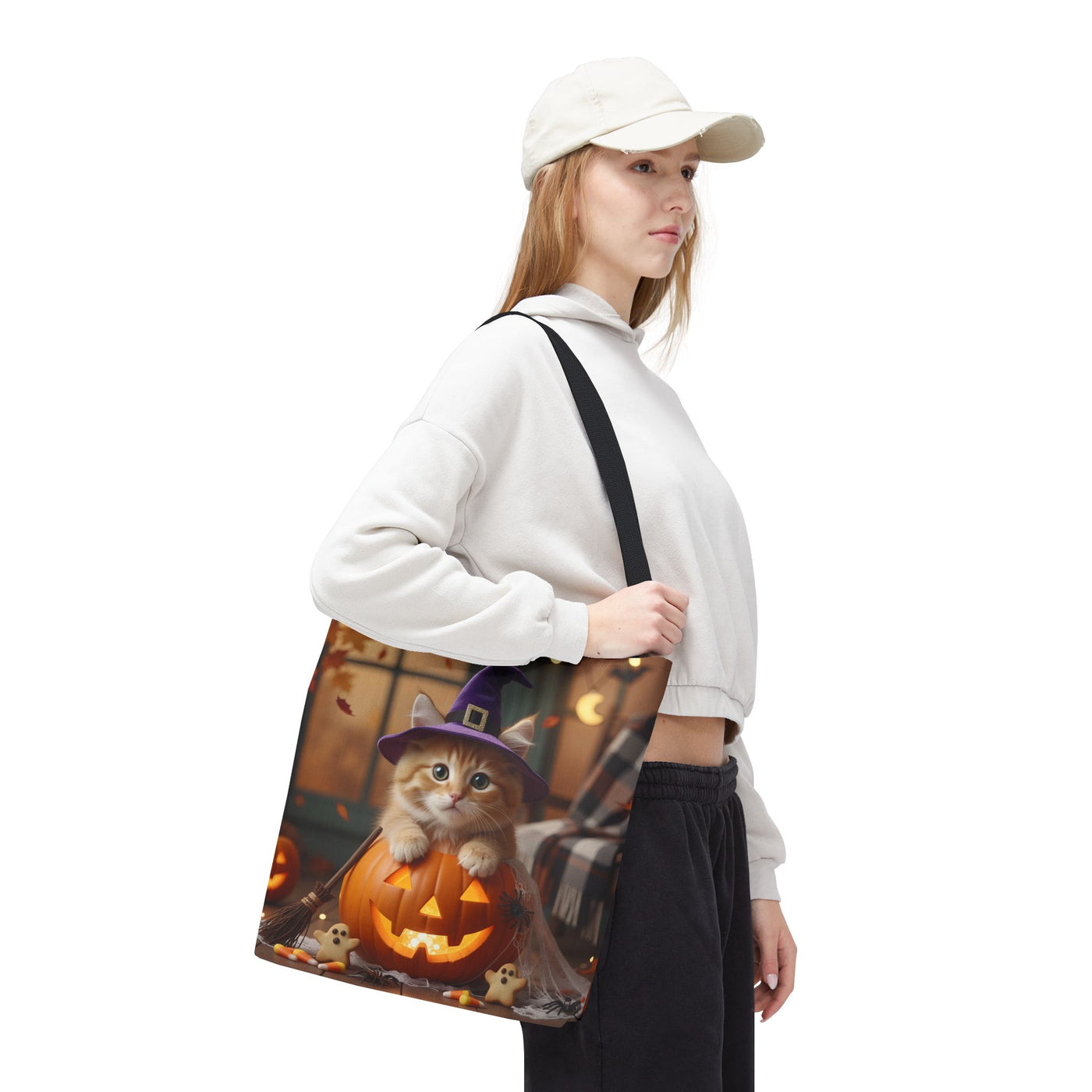 Adorable Halloween Cat Tote Bag, Cute Pet Lover Gift, Trick or Treat Bag, Fall Accessory, Spooky Cat Design