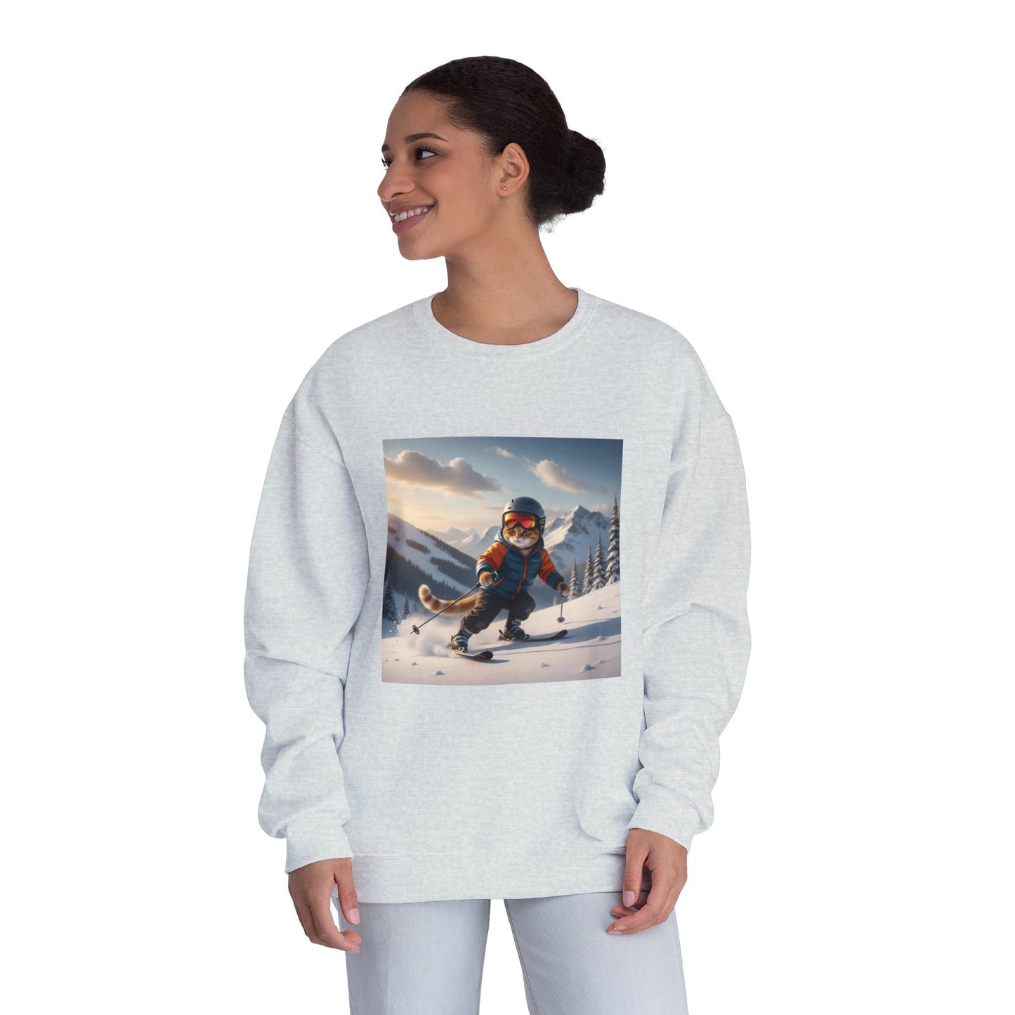 Skiing Cat Graphic Unisex NuBlend Crewneck Sweatshirt