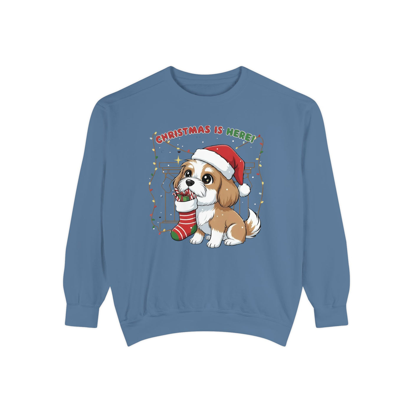 Cute Puppy waiting for Christmas presents style 5 Cozy Graphic Unisex Crewneck Sweatshirt