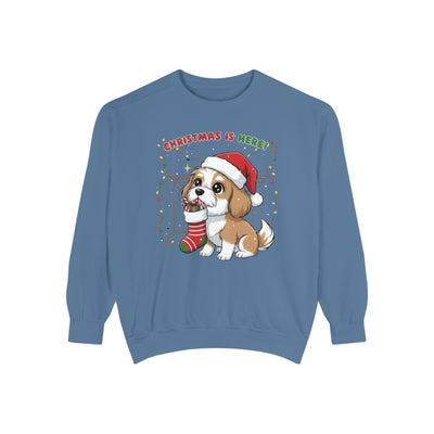 Cute Puppy waiting for Christmas presents style 5 Cozy Graphic Unisex Crewneck Sweatshirt