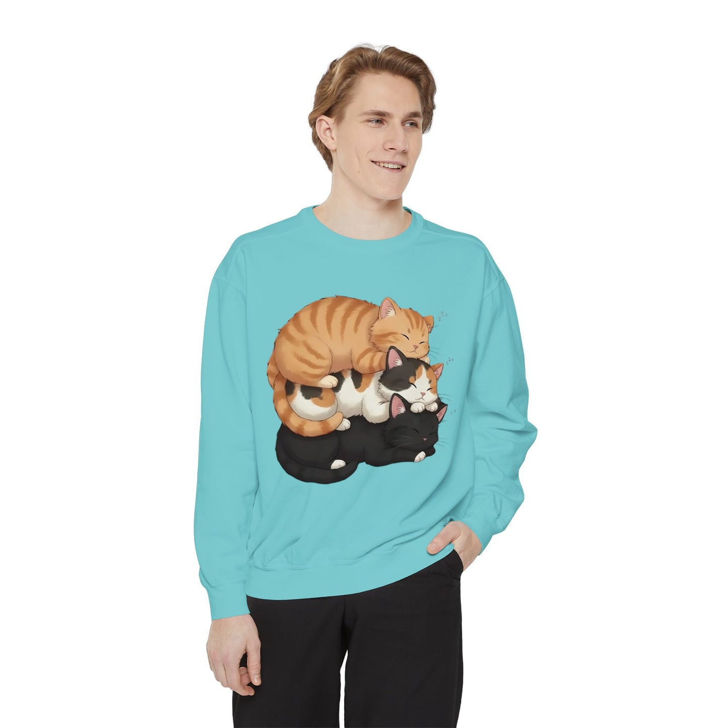 3 Cute Sleeping Cats Cozy Graphic Unisex Crewneck Sweatshirt style 5