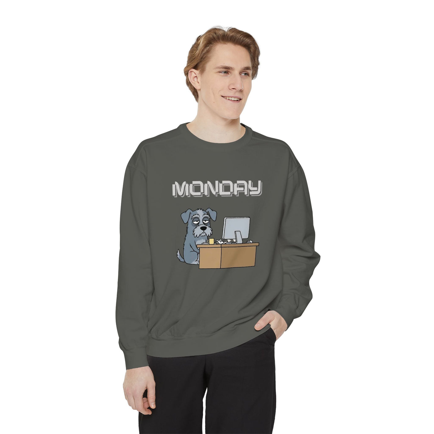 Monday Face Dog Stares Blankly Unisex Crewneck Sweatshirt style 2