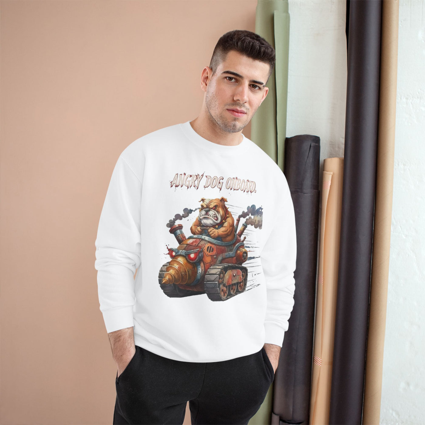 Angry Dog Onboard Graphic style 2 Champion Crewneck Sweatshirt for Gamers & Sci‑Fi Fans