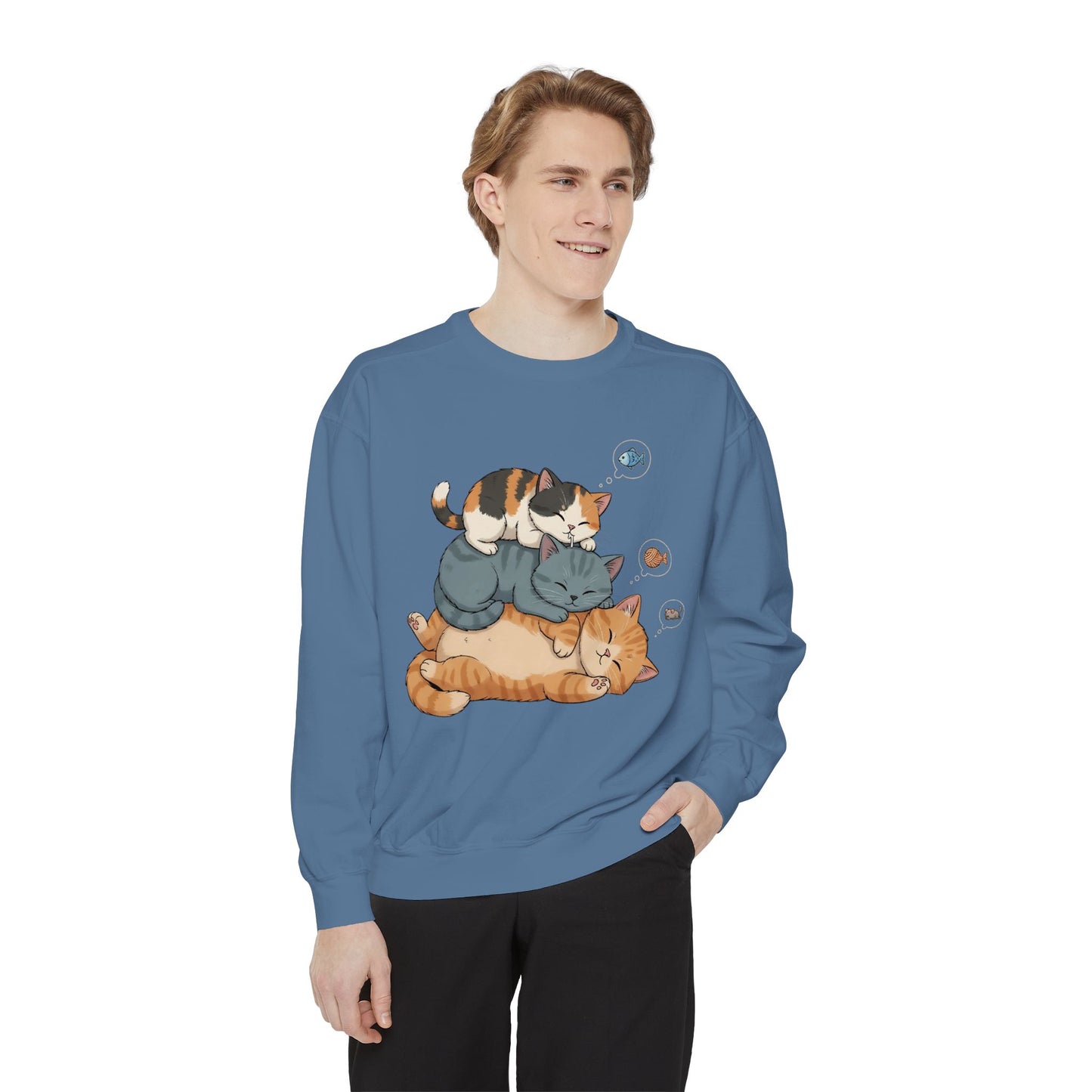 3 Cute Sleeping Cats Cozy Graphic Unisex Crewneck Sweatshirt style 2