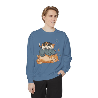 3 Cute Sleeping Cats Cozy Graphic Unisex Crewneck Sweatshirt style 2