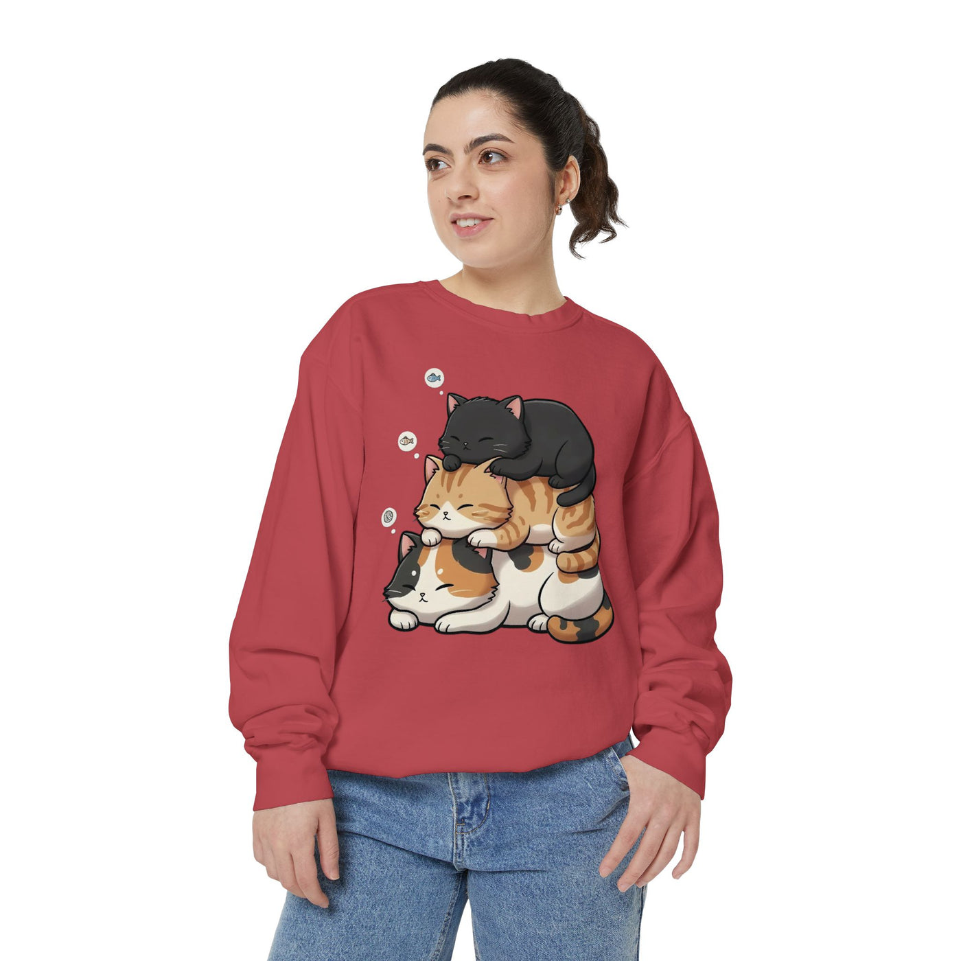 3 Cute Sleeping Cats style 8 Cozy Graphic Unisex Crewneck Sweatshirt