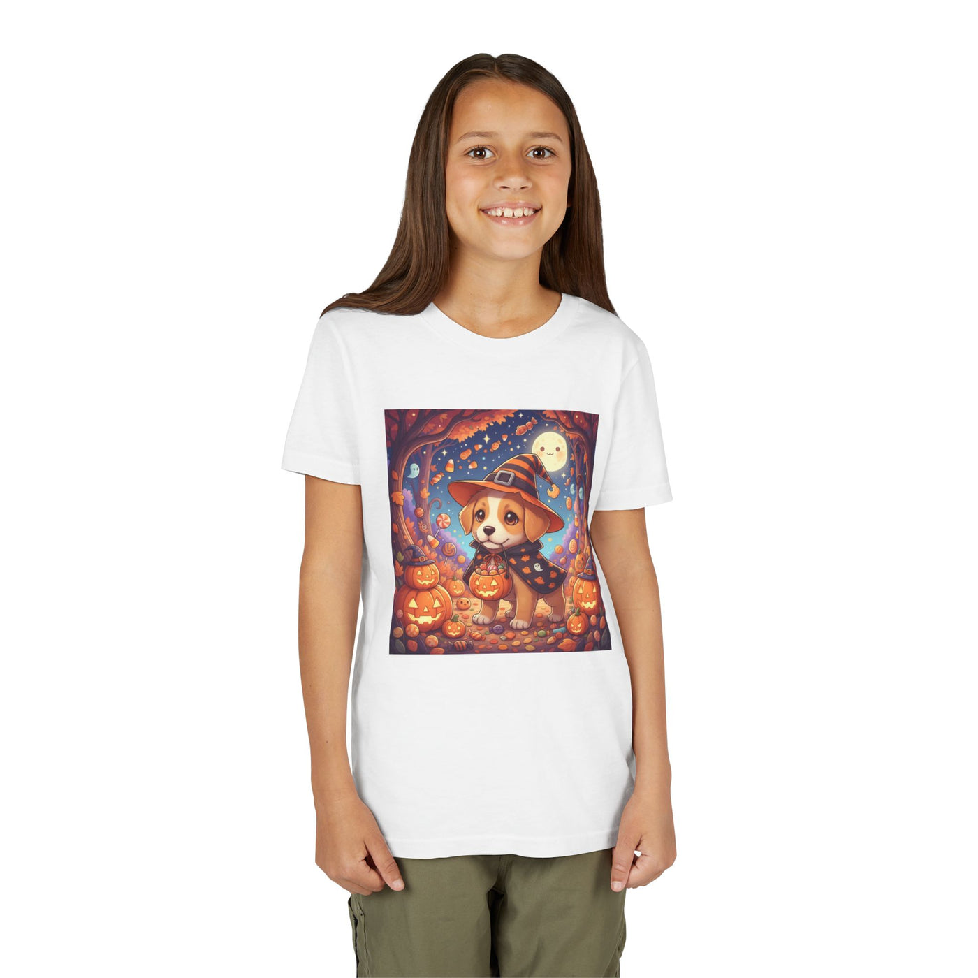 Halloween cute puppy anime style 1 Youth Tee, Short Sleeve T-Shirt, Kids Halloween Apparel, Cute Dog Tee, Fall Outfit for Children