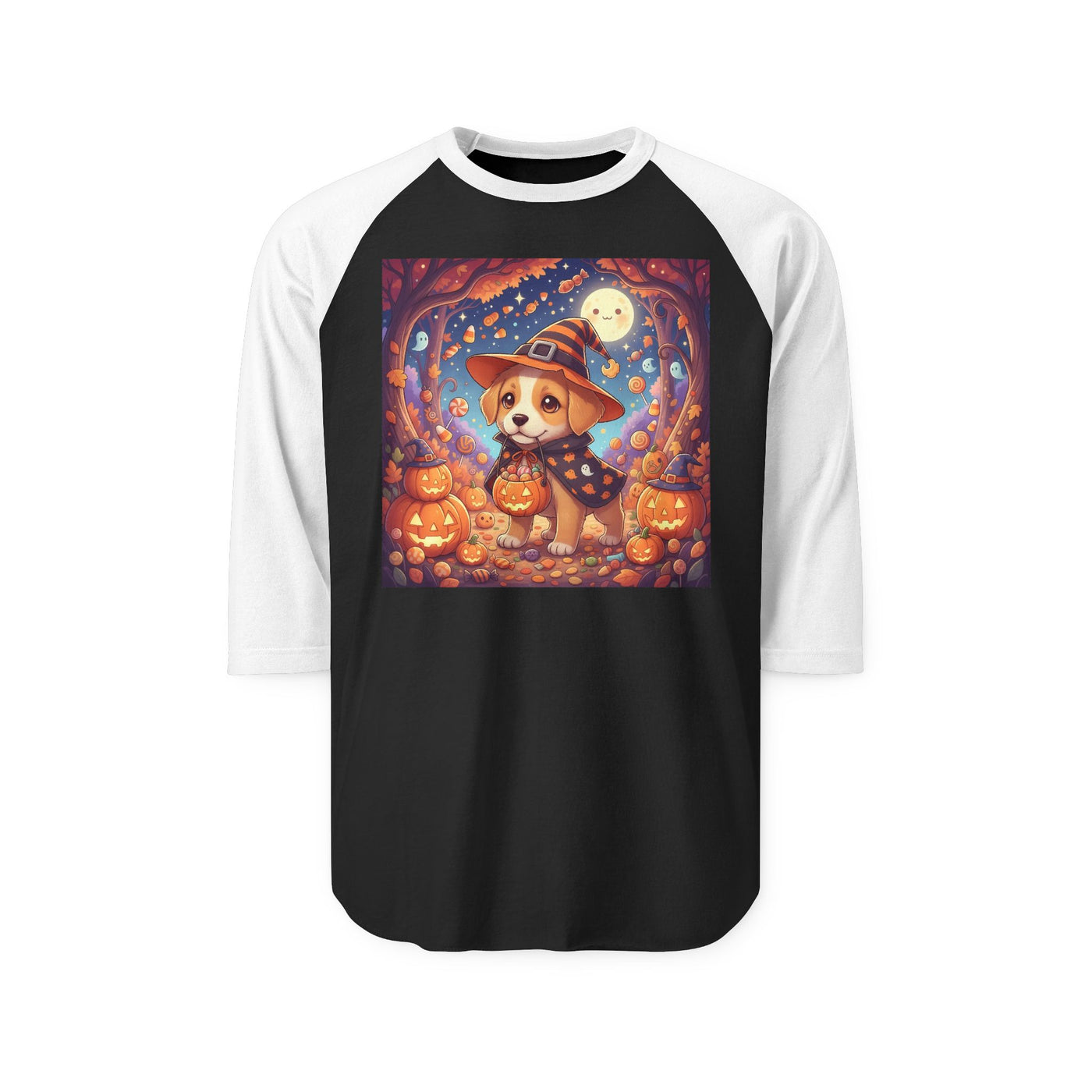 Halloween cute puppy anime style 1 Raglan Shirt, Cute Pet Shirt, Fall Apparel, Unisex Halloween Outfit, Gift for Dog Lovers, Spooky Season Tee
