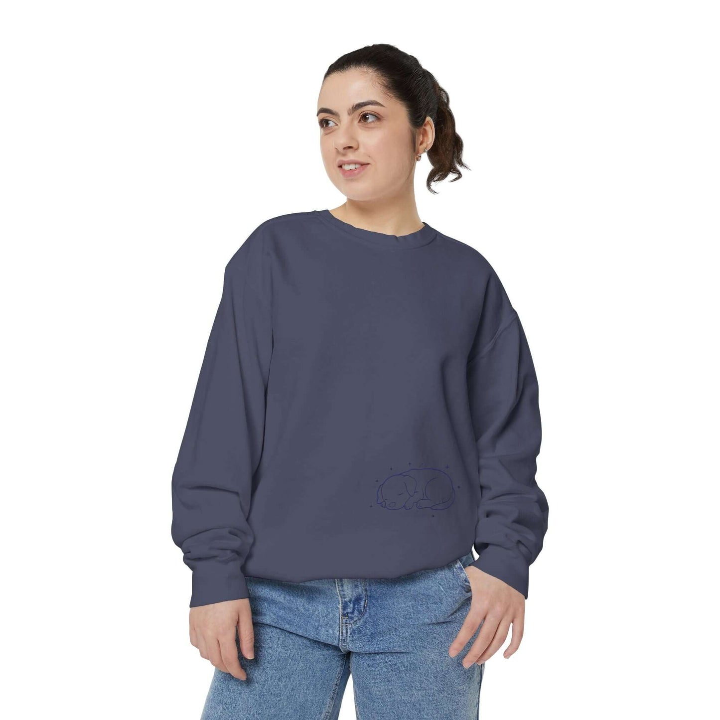 Sleeping dog shadow Cozy Graphic Unisex Crewneck Sweatshirt - Blue
