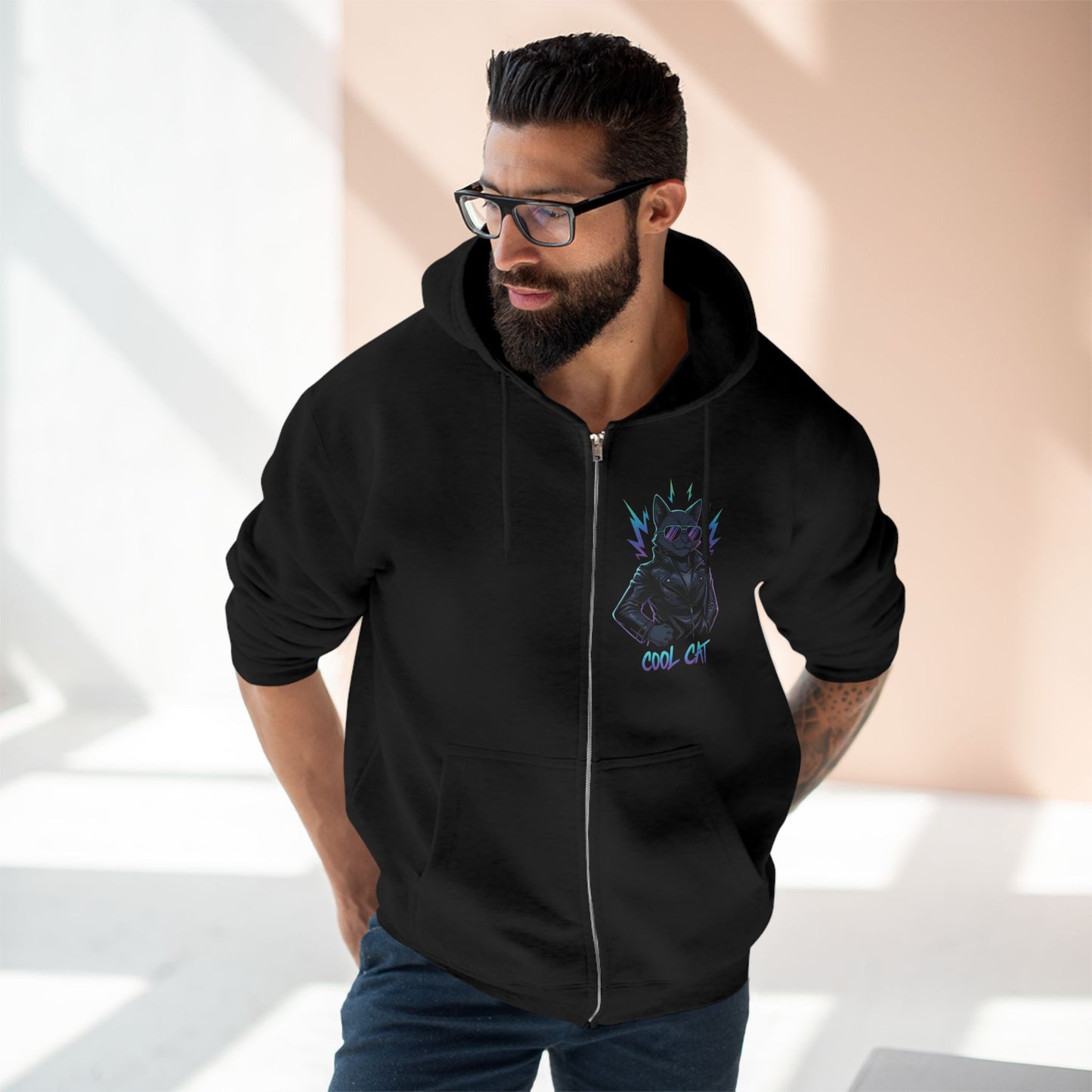 Cool Cat Streetwear Graphic Unisex Zip Hoodie