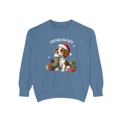 Cute Puppy waiting for Christmas presents style 3 Cozy Graphic Unisex Crewneck Sweatshirt