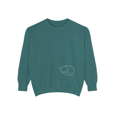 Sleeping cat (White) shadow style 1 Cozy Graphic Unisex Crewneck Sweatshirt