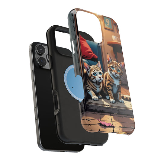 Cute Cats Magnetic Phone Case comic style 1, Cat Lover Gift, Impact-Resistant iPhone Case, Funny Pet Accessory, Unique Animal Design
