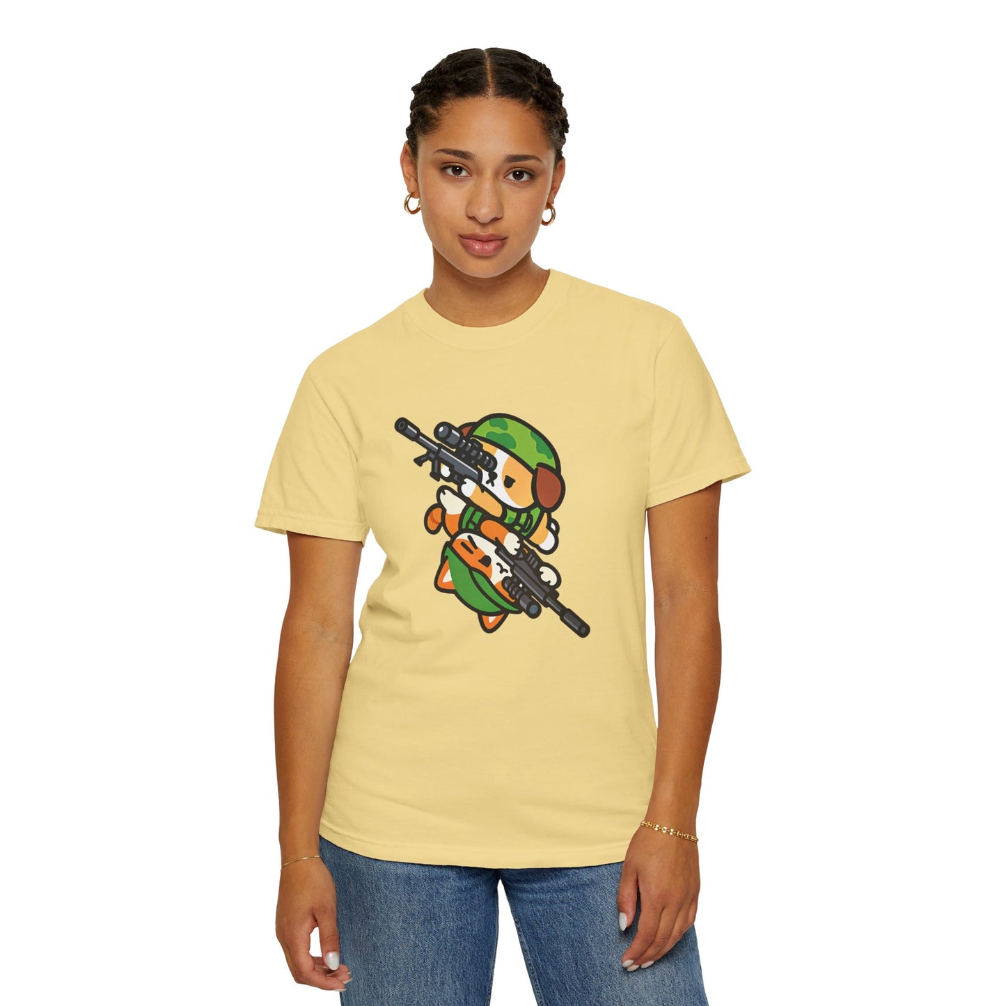 Cute Soldier Sniper Dog & Cat Unisex Graphic T-Shirt
