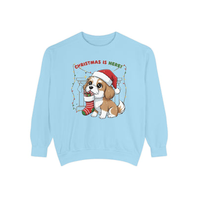 Cute Puppy waiting for Christmas presents style 5 Cozy Graphic Unisex Crewneck Sweatshirt
