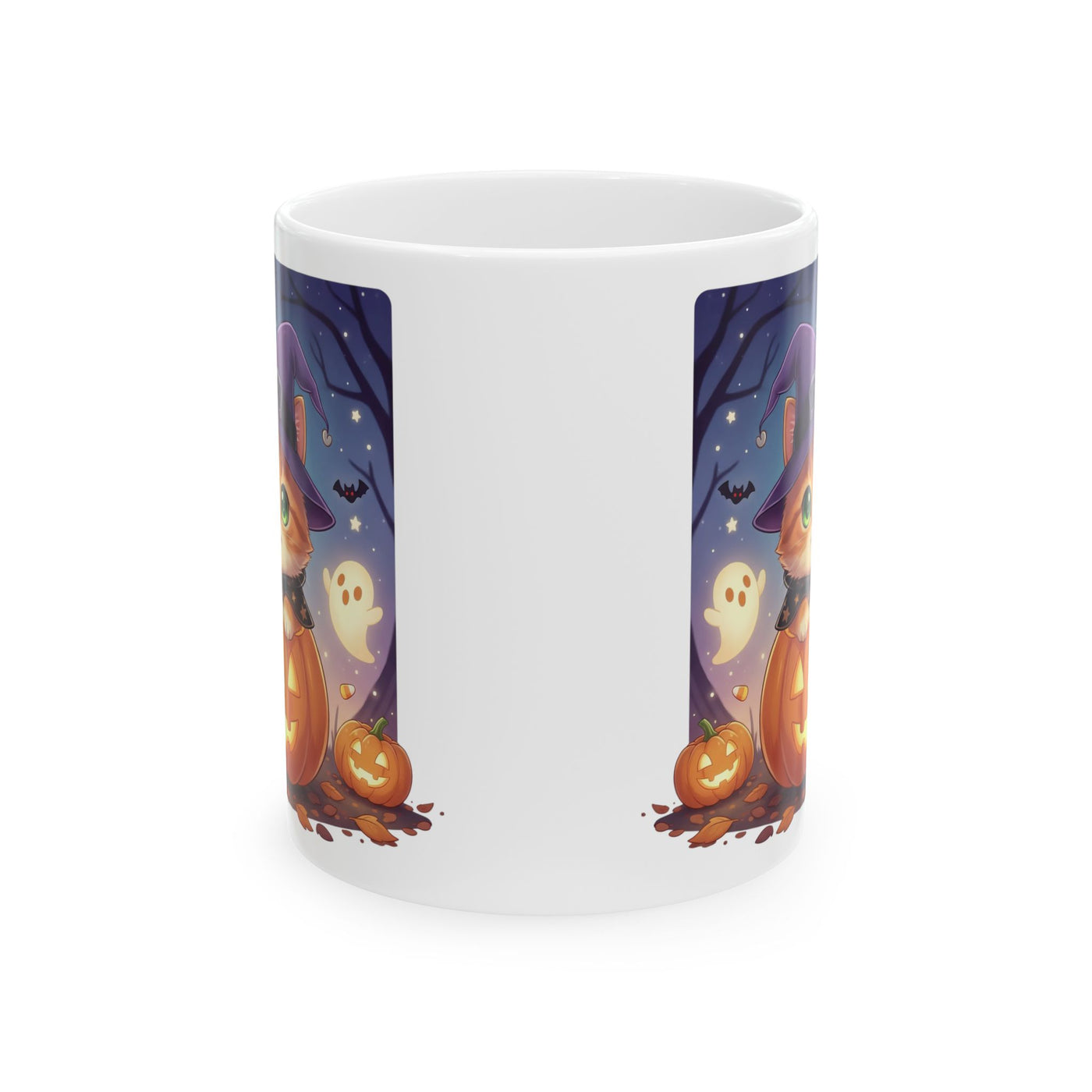 Halloween Themed style 2 Ceramic Mug, Cozy Fall Coffee Cup, Ghosts & Pumpkins Design, Seasonal Gift, Spooky Mug for Halloween Celebrations