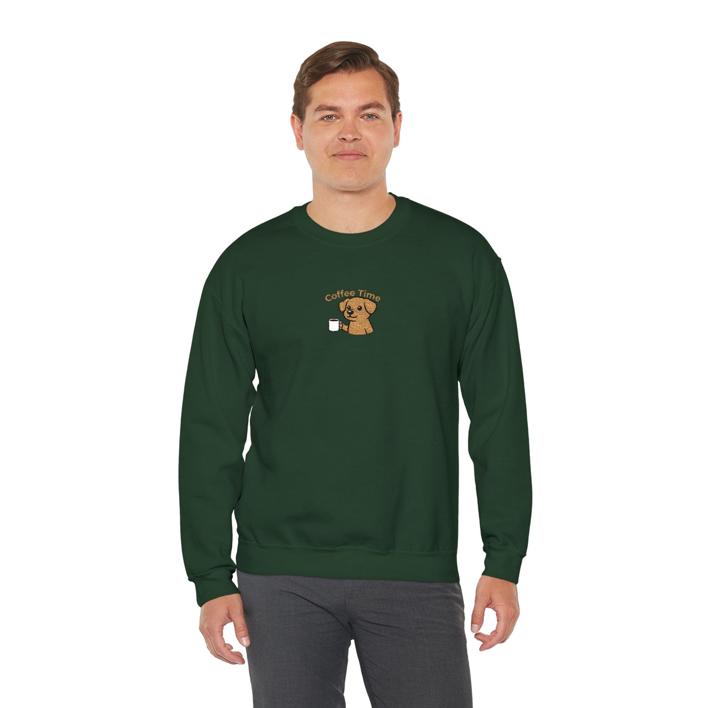 Coffee Time Dog Embroidered style 1 Unisex Crewneck Sweatshirt