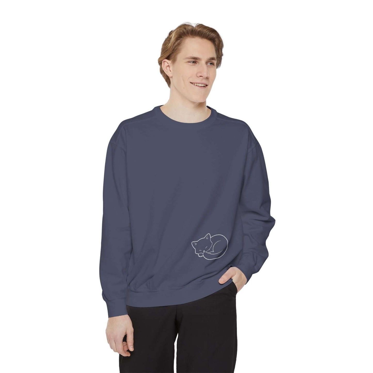 Sleeping cat shadow Graphic Unisex Crewneck Sweatshirt style 1 White