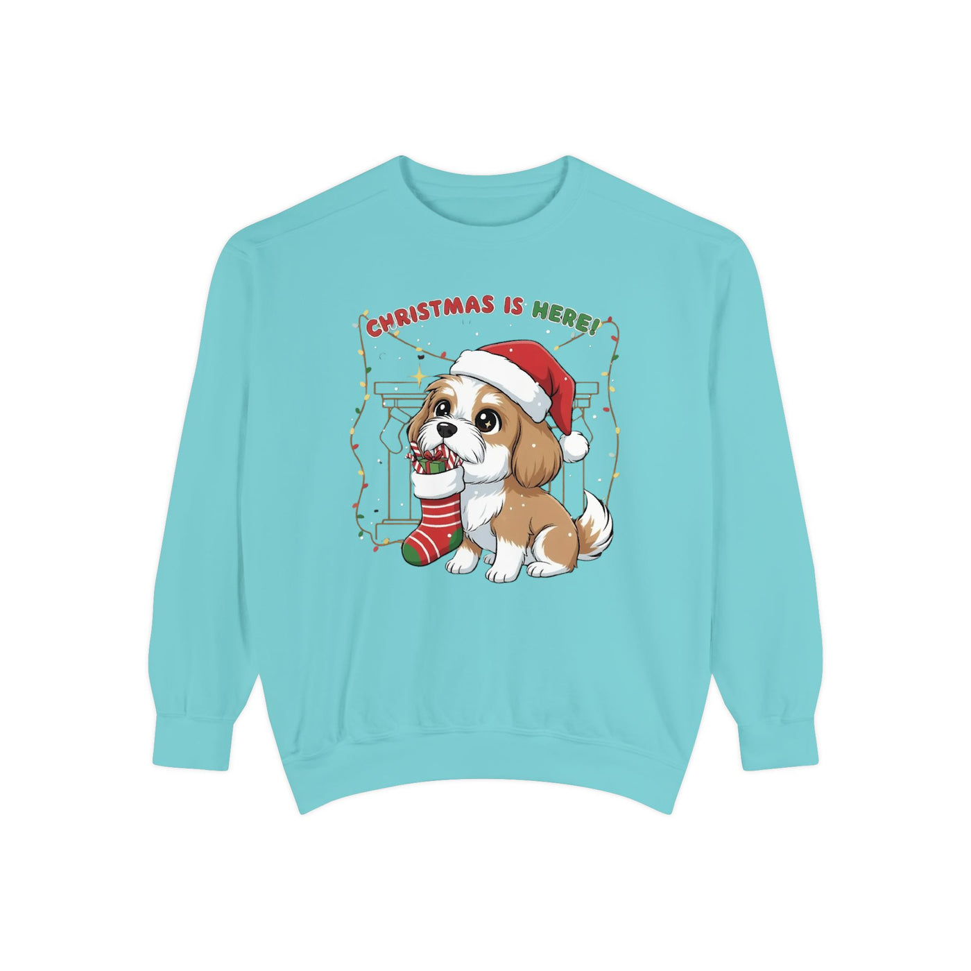 Cute Puppy waiting for Christmas presents style 5 Cozy Graphic Unisex Crewneck Sweatshirt