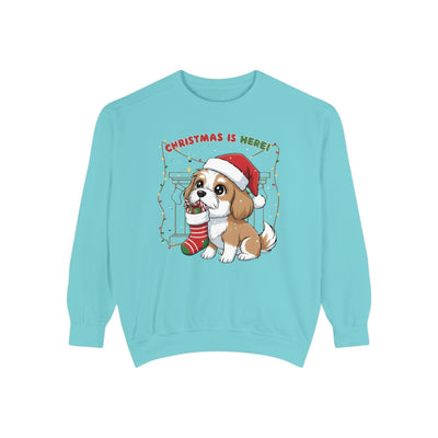 Cute Puppy waiting for Christmas presents style 5 Cozy Graphic Unisex Crewneck Sweatshirt