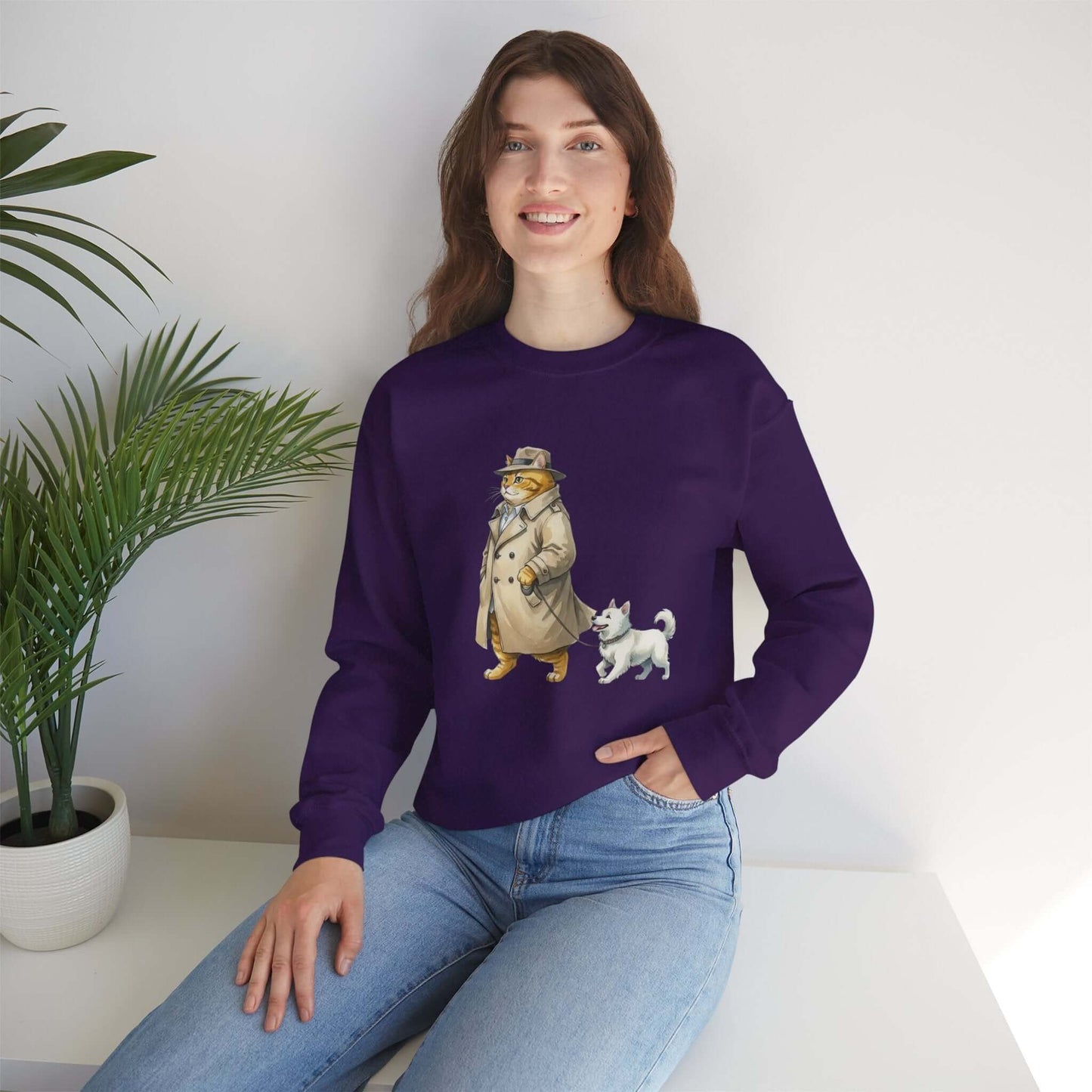 Watercolor Cat & Dog painting unisex Crewneck Sweatshirt style 2