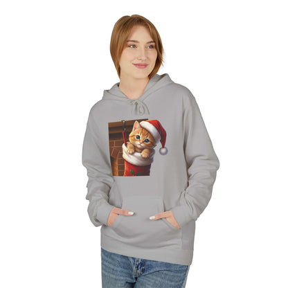 Kitten hiding in Christmas stocking Unisex Fleece Hoodie style 4