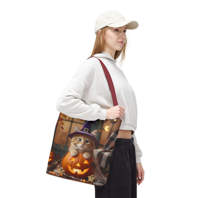 Adorable Halloween Cat Tote Bag, Cute Pet Lover Gift, Trick or Treat Bag, Fall Accessory, Spooky Cat Design