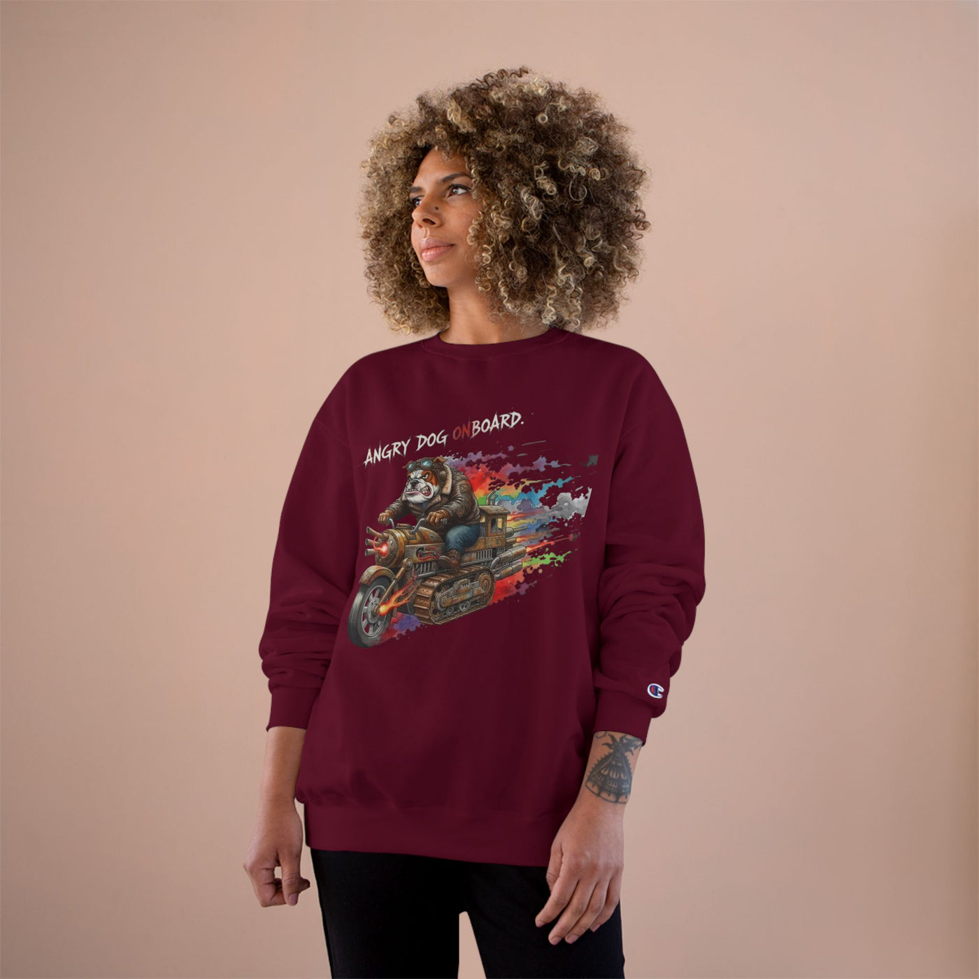 Angry Dog Onboard Graphic style 1 Champion Crewneck Sweatshirt for Gamers & Sci‑Fi Fans