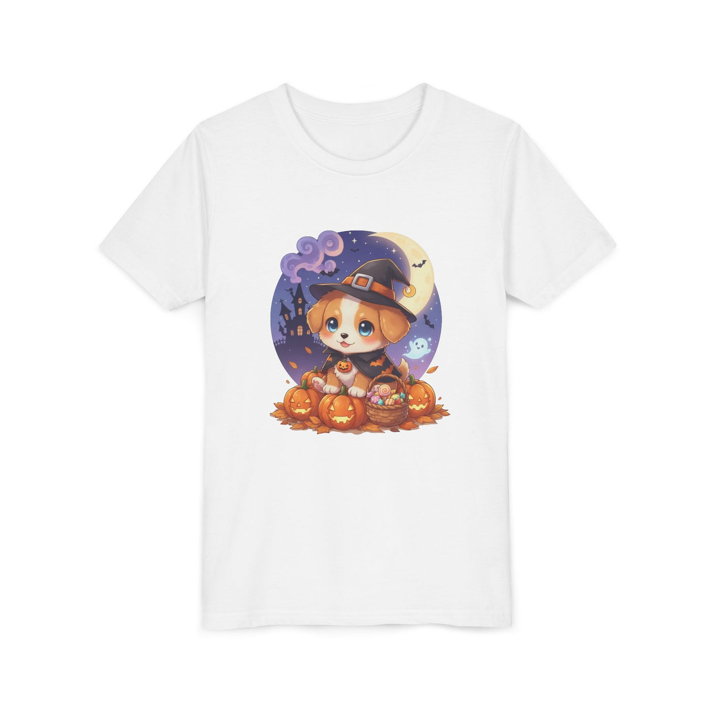 Halloween cute puppy anime style 5 Youth Tee, Short Sleeve T-Shirt, Kids Halloween Apparel, Cute Dog Tee, Fall Outfit for Children